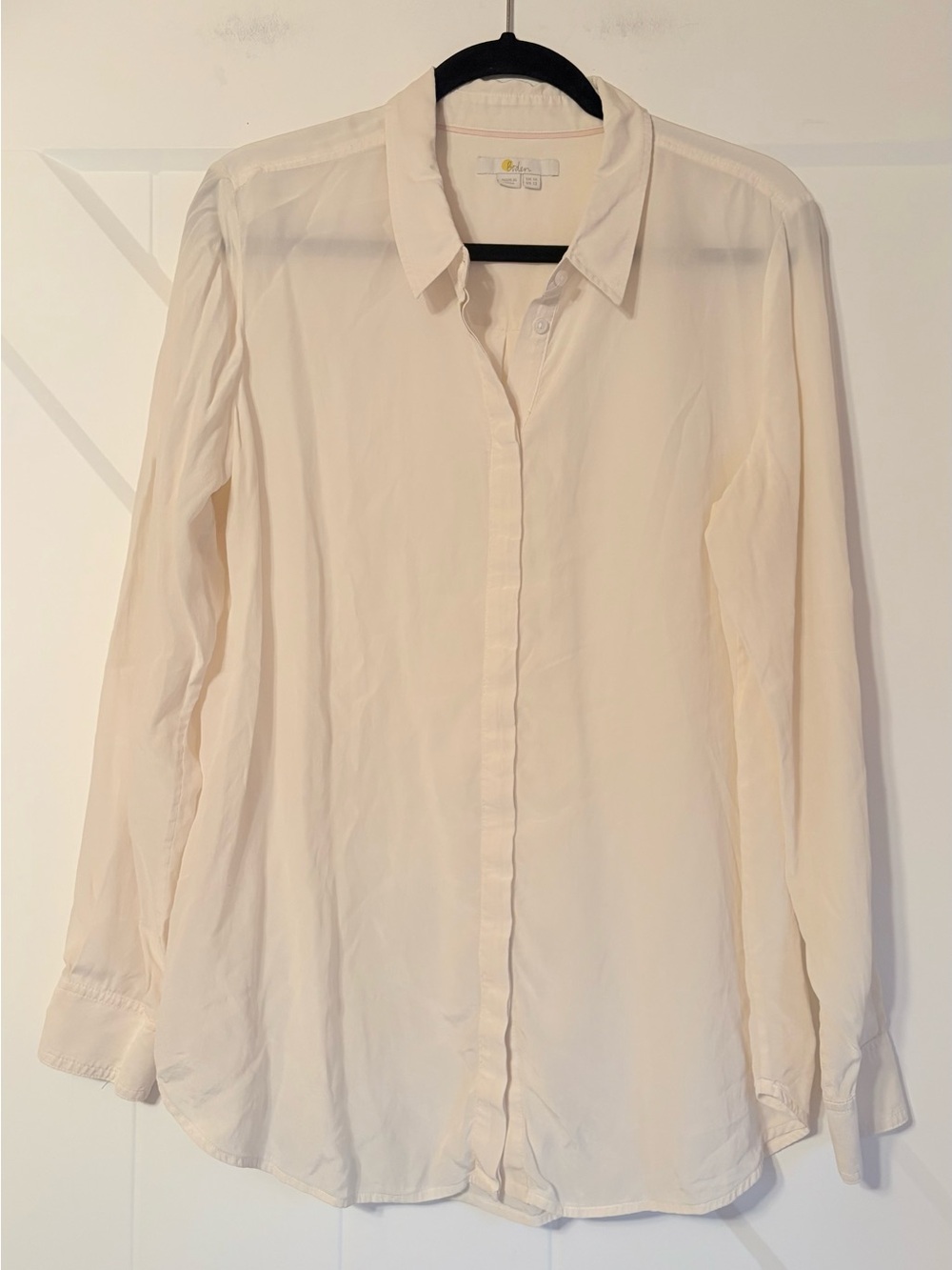 Boden Silk Button Front Blouse Ivory Cream Long Sleeve US 12